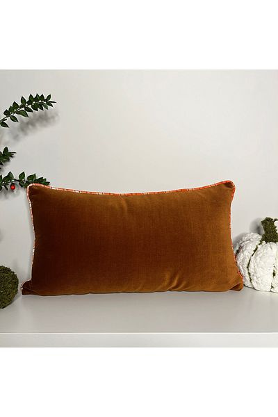 DECO Cinnamon Color Luxury Velvet Plaid Corded Waist Pillow Case
