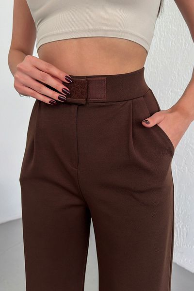 naymanlife Women's Brown Velcro Closure Comfortable Palazzo Pants High Waist Lycra Flexible Waist Elastic