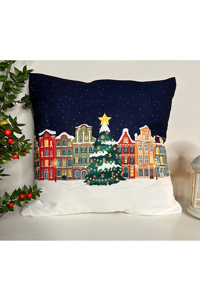 DECO Navy Blue Pine Tree Christmas Throw Pillow Cover