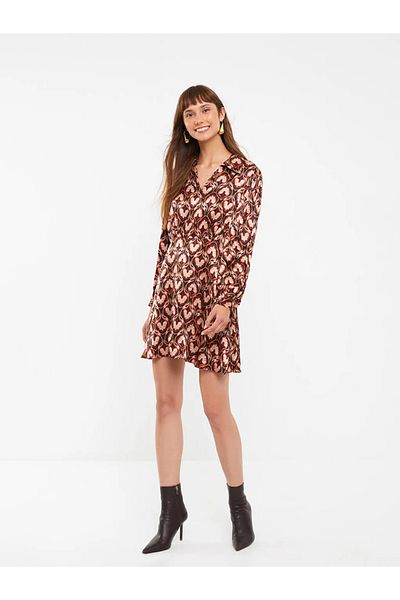 LC Waikiki Lcw Vision Mixed Printed Shirt Collar Print Long Sleeve Satin Women's Dress