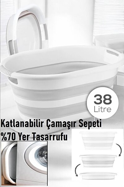 CocoVia Mega Boy 38 Litre Katlanabilir Çamaşır Sepeti - Akordiyon Çamaşır Sel...
