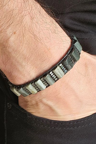 Seven Art Jewelry Natural Stone / Eagle Eye Cornered Cylinder Bracelet / Men's Bracelet / Women's Bracelet
