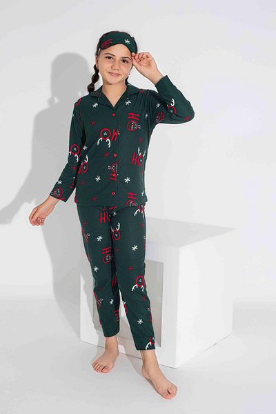 Mutlu City Set de pijamale din piele intoarsa cu model de cerb pentru fete sezon nou toamna/iarna 2724-11 verde smarald