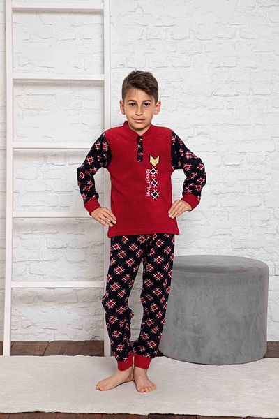 Mutlu City New Season Autumn/Winter Boys' Travel Waiter Fleece Cotton Patterned Pajamas Set 3024-red