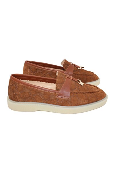 a ayak&kabım official Real Leather Tan Suede Comfortable Daily Women's Shoes
