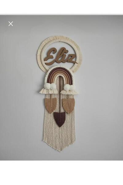 renkli mi renkli tasarım dünyası Makrome Gökkuşağı Kapı Süsü Dekoratif Çocuk Odası Bebek Odası
