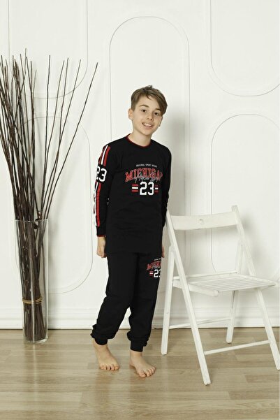 Mutlu City New Season Boy's Travel Waiter Long Sleeve Cotton Combed Pajamas Set 5084