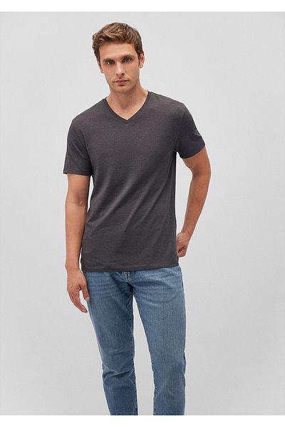 Mavi Graues Stretch-Basic-T-Shirt mit V-Ausschnitt - Taillierter Schnitt061748-24398
