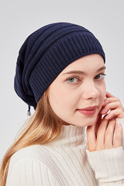 derikem Дамска плетена шапка за врата, тъмносиня, плетена, за външна употреба
