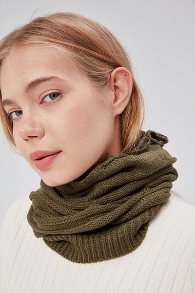 derikem Green Knitwear Women's Knitted - Beanie Neck Collar Outdoor