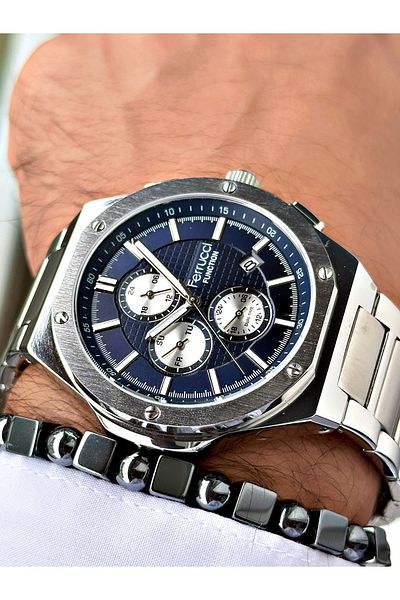 Ferrucci Silver Color Steel Cord Functions Active Men's Wrist Watch + Bracelet