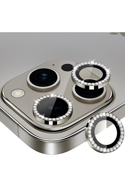 KVK PRİVACY Rhinestone Lens Camera Protection for iPhone 16 Pro/16 Promax - Tempered Titanium