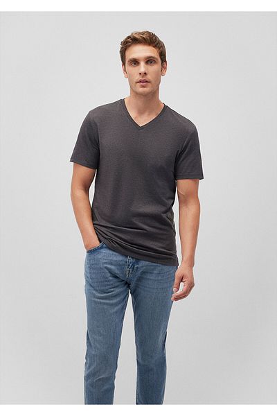 Mavi Graues Stretch-Basic-T-Shirt mit V-Ausschnitt - Taillierter Schnitt061748-24398