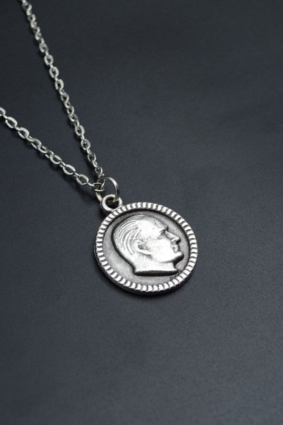 Had Safha Atatürk Madalyon Gümüş Kaplama Unisex Düz Zincir Kolye kod 698