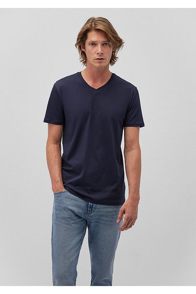 Mavi Marineblaues Stretch-T-Shirt mit V-Ausschnitt - Taillierter Schnitt061748-17588