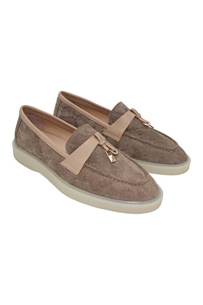 aayak&kabımofficial Gerçek Deri Bej Süet Rahat Günlük Kadın Ayakkabı