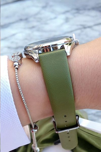Daniel Klein Green Leather Strap Women's Wristwatch + Zircon Stone Bracelet