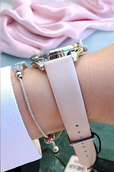 Daniel Klein Powder Leather Strap Women's Wristwatch + Zircon Stone Bracelet