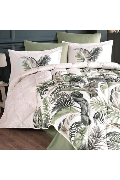 Clasy Ranforce Hena Green Double Quilt - 100% Cotton