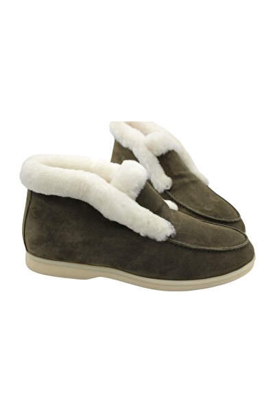 aayak&kabımofficial Gerçek Deri Haki Süet Ve Kürk Günlük Kadın Bot