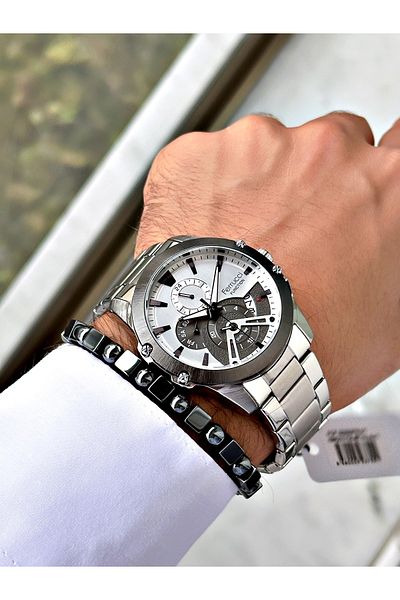 Ferrucci Silver Color Sports Function Steel Cord Men's Wrist Watch + Bracelet
