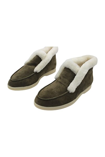 aayak&kabımofficial Gerçek Deri Haki Süet Ve Kürk Günlük Kadın Bot