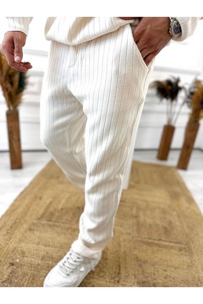 elkumoda Pants Thick Corded Pocketed Wide Leg Knitwear Cotton Comfortable Fit Sweatpants Trousers