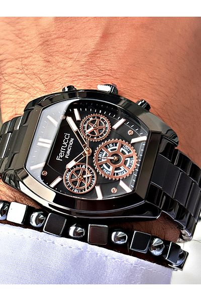 Ferrucci Black Color Functions Active Square Model Classic Men's Wrist Watch + Bracelet