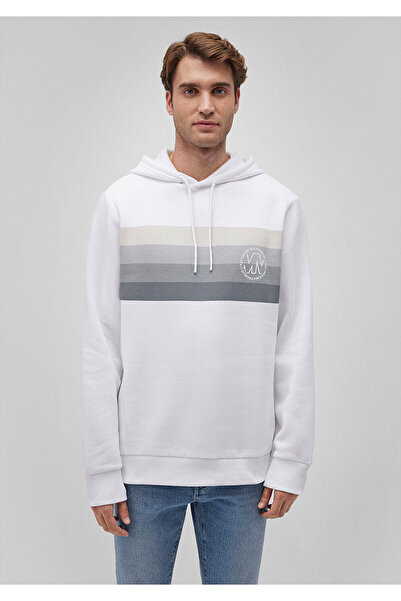 Mavi Kapüşonlu Baskılı Beyaz Sweatshirt 0610307-620