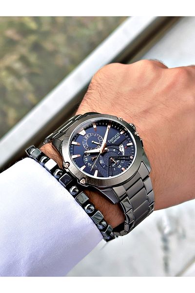 Ferrucci Smoke Color Sports Function Steel Cord Men's Wrist Watch + Bracelet