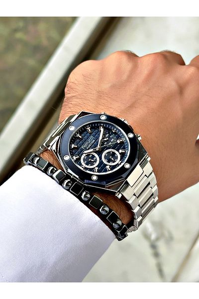 Ferrucci Silver Color Steel Cord Sports Model Men's Wrist Watch + Bracelet