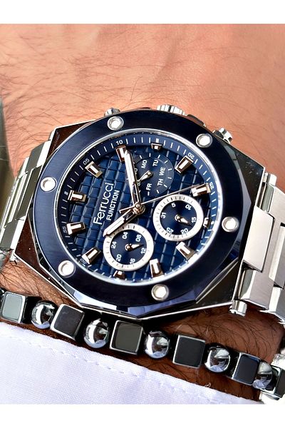 Ferrucci Silver Color Steel Cord Sports Model Men's Wrist Watch + Bracelet