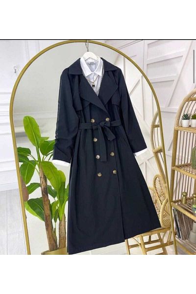 MODA VEDAT Shawl Collar Buttoned? Trench Coat