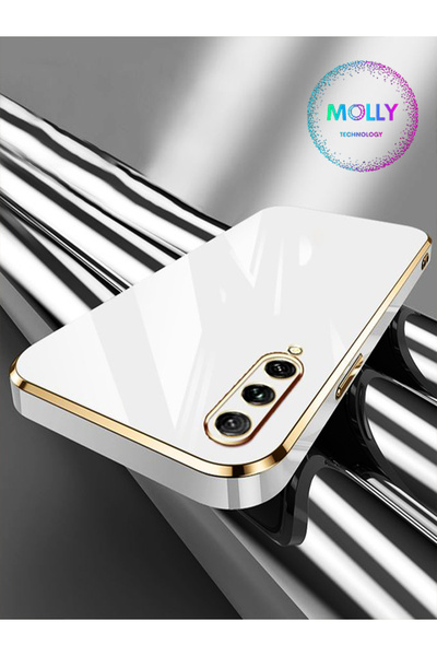 Molly Samsung Galaxy A30s Için Petrol Mavisi Kenarları Gold Detaylı Lüks Silikon Kılıf (Uyumlu)