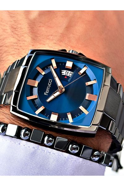 Ferrucci Smoke Color Square Classic Steel Cord Men's Wrist Watch + Bracelet