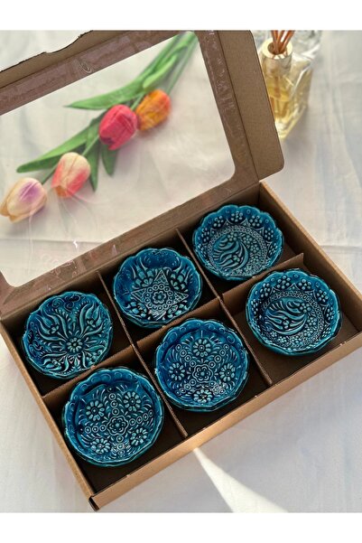 Porcelland Kazan Model 6'lı Mavi Çerezlik