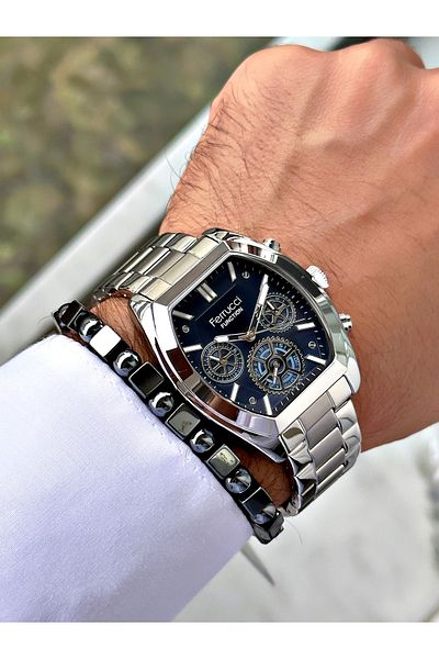 Ferrucci Silver Color Functions Active Square Model Classic Men's Wrist Watch + Bracelet