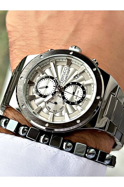 Ferrucci Smoke Color Functions Active Sports Steel Cord Men's Wrist Watch + Bracelet
