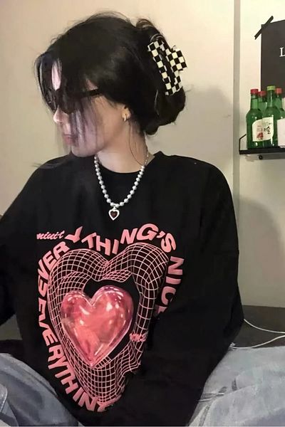 Gofeel Μαύρο Unisex Everything Nice Heart μακρυμάνικο μπλουζάκι