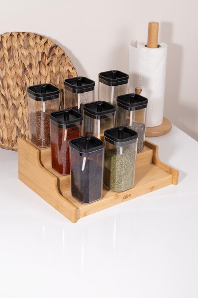 Meturas Natural Bamboo 3-Tier Spice Rack and Shelf Organizer In-Cabinet Organizer Stand 26 X 26 cm