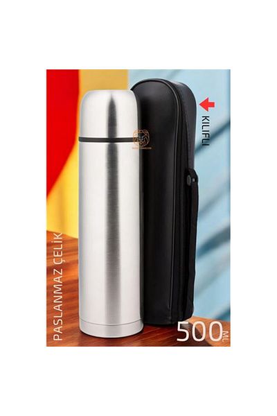 ModaCar ترمس بغطاء فولاذي 500 مل قارورة فولاذية بغطاء جلدي