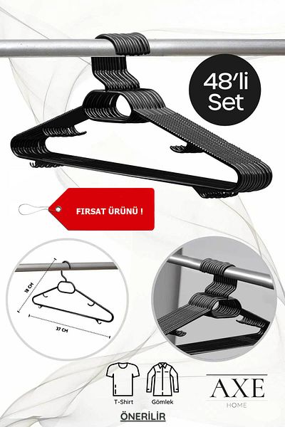 AXE HOME 48 Pieces - Black Hanger Plastic Clothes Clothing Box Cleaning Hanger