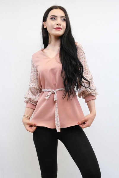 Mestore بلوزة أنيقة بأكمام شيفون مزينة برباط من ماركة Moda Line