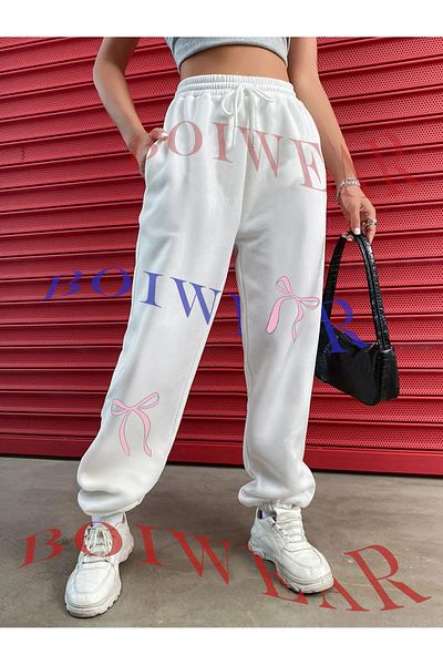 Boi Pantaloni de sport de iarnă supradimensionați Jogger cu 3 fire ridicate - picior elastic cu talie înaltă fundă roz