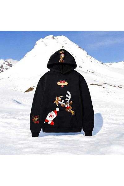 archiepet Custom Design Christmas Father and Ren Deer Youth Hooded Sweatshirt