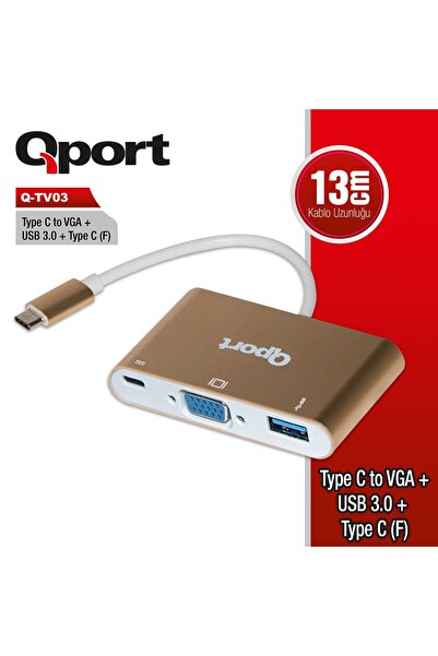 Qport Q-Tv03 Type-C to Vga Converter+Usb3.0+Type-C(D)