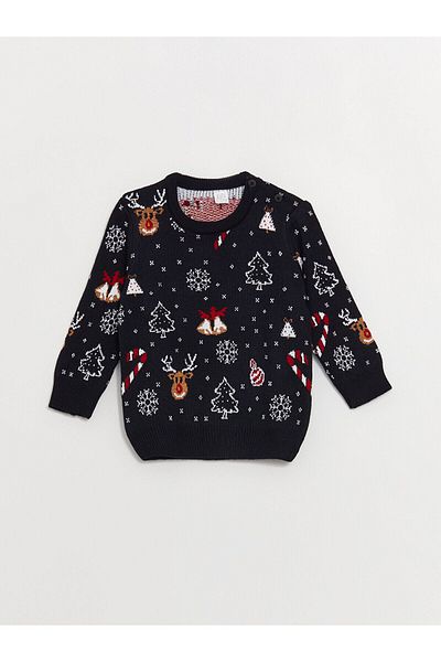 LC Waikiki Lcw Crew Neck Dlouhý rukáv Chlapecký pletený svetr s vánoční tématikou