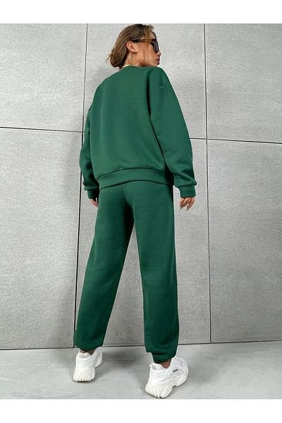 Boi High Waist Crew Neck Unisex Winter Tracksuit Set - 3 Thread Basic Straight Set
