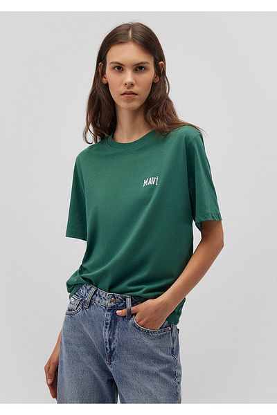 Mavi Grünes T-Shirt mit Logodruck, normale Passform / normaler Schnitt 1611900-71874