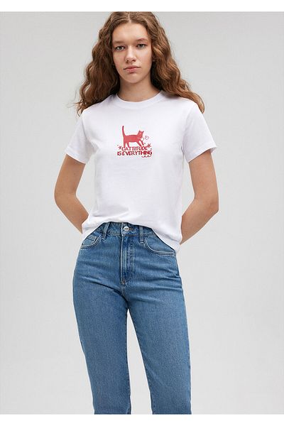Mavi Λευκό μπλουζάκι με στάμπα Cat Slim Fit / Slim Fit1612202-620